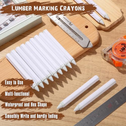 MotiMind 60 Pcs Industrial Lumber Crayons Bulk Wax Tire Marker Construction Marker for Craft Detailed Marking on Lumber Metal Carton Ceramics Concrete Glass Plastic 4.45" x 0.43" (White) - color: White