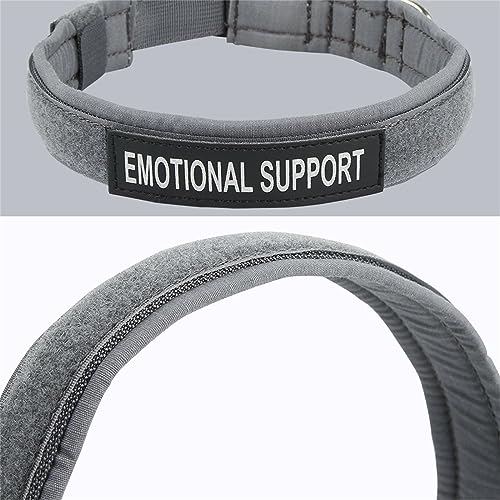 EXCELLENT ELITE SPANKER Tactical Nylon Padded Medium Dog Collar Adjustable | Heavy Duty Military Pet Collar Soft & Lightweight Quick-Release Buckle No-Choke for Medium and Large Breeds with Patches - color: Grey, size: M-(15.4"-19.3")