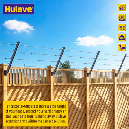 Hulave 8-Pack Angle 25° Fence Post Extender High 23" Fence Barbed Wire Extend Arm for Outdoor Fences to Increase Height for Privacy,Security Prevent Animals from Jumping and Breaking in (Matte Black) - size: 23.5in-25°Angles