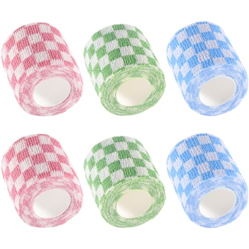 IndigoCase 6 Pack Self Adhesive Bandage Wrap 2 Inch x 5 yd Elastic Tape - color: Grid-mix, size: 2 Inch - 6 Pack