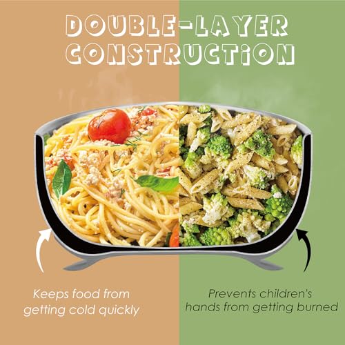 MR. CHOU Baby Bowls with Non-Slip Silicone Suction Cup, Insulated Double-Layer 18/8 Stainless Steel Toddler Bowls with BPA Free Airtight Lids, Food-Grade Silicone Safe for Kids (Gray) - color: Gray