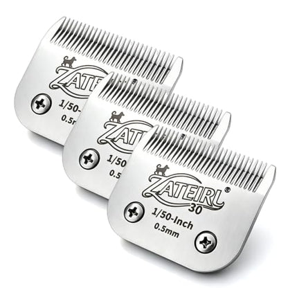Size 30 Detachable Pet Grooming Clipper Blade with Ceramic Cutter, 0.5mm 1/50 Inch Cut Length, Silver, Compatible with Andis, Oster A5, Wahl KM10, 3 Pack - color: Silver, size: 30# 0.5mm - 3 Pack