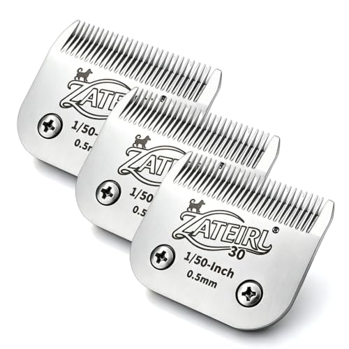 Size 30 Detachable Pet Grooming Clipper Blade with Ceramic Cutter, 0.5mm 1/50 Inch Cut Length, Silver, Compatible with Andis, Oster A5, Wahl KM10, 3 Pack - color: Silver, size: 30# 0.5mm - 3 Pack