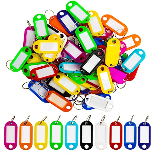 Sukh 60pcs Key Ring Tags - Plastic Key Tags with Labels and Split Rings