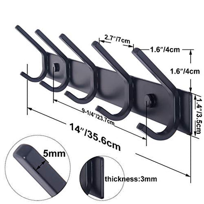 WEBI Coat Rack Wall Mounted,5 Coat Hooks for Hanging Coats,Heavy Duty Metal Double Hook Rack Hook Rail Wall Coat Rack with Hooks Coat Hanger Wall Mount for Clothes Entryway Jacket,Black - size: 5 Hooks