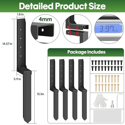 Fence Post Repair Kit 4 Pack, 8mm Double-Layer Post Anchor for Wood Posts