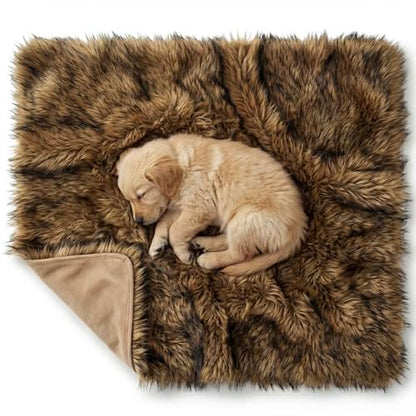 IHAPPYDOG Faux Fur Dog Blanket, Waterproof Couch Cover, Brown 40"x30" | Plush Sheepskin Style Pet Throw for Sofa, Bed, and Car, Washable Furniture Cover that Protects From Fur and Spills - color: Brown, size: 40" x 30"