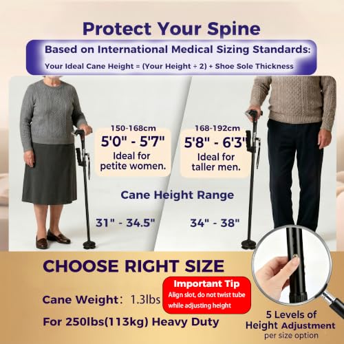 Walking Cane for Men & Women, Smart Cane with Alarm & Light | Foldable,Free Standing, All Terrain, Collapsible, Second Handle, Adjustable, Travel Bag, Seniors & Adults - size: Blue ( 5'8" - 6'3")