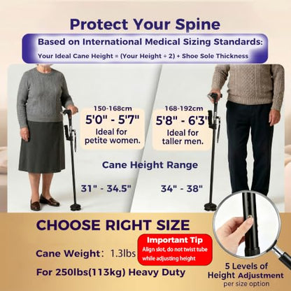 Walking Cane for Men & Women, Smart Cane with Alarm & Light | Foldable,Free Standing, All Terrain, Collapsible, Second Handle, Adjustable, Travel Bag, Seniors & Adults - size: Blue ( 5'8" - 6'3")