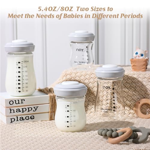 yanyoyo Glass Breastmilk Storage Bottles, 8oz Wide Neck Breast Milk Containers, BPA-Free, Lead-Free, Fits Breast Pumps and Nipples, 4 Pack