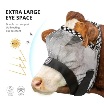 Harrison Howard Cattle Livestock Fly Mask Breathable Mesh Padded Edging with Fun Patterns Large Spacing Forelock Opening Design Adjustable Fit for Cattle Light Grey - color: Light Grey