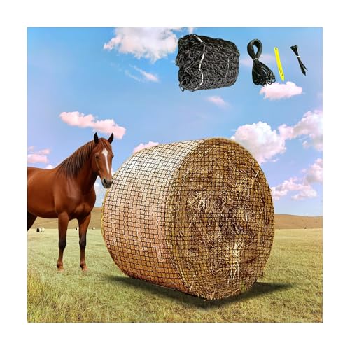 5x5 ft Round Bale Hay Net for Horses & Livestock, Knotless Slow Feeder Hay Nets with 2 Inch Holes, Fits 4x5 & 5x5 Round Bales,Includes Repair Tool - size: 5x5 FT