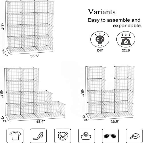C&AHOME Wire Cube Storage, 12-Cube Storage Organizer Metal, C Grids, White - color: White