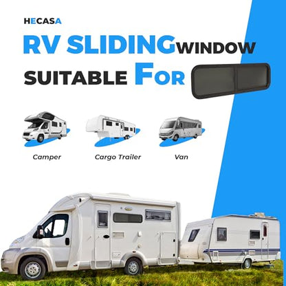HECASA Universal 42" W X 12" H RV Window Horizontal Slide W/Trim Ring and Net Screen Side Window Tinted Tempered Glass Fit for Teardrop Cargo Trailer, Camper, Van, Truck - size: 42" W x 12" H