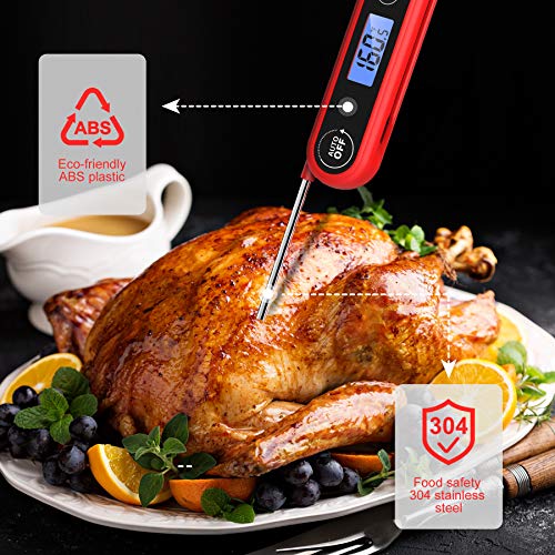 Meat Thermometer for Cooking, Instant Read Food Thermometer with Backlight Waterproof, Kitchen Digital Candy Thermometer for Grill BBQ Baking Water Milk Smoker Oil Deep Fry Liquids Turkey - color: Bright Red