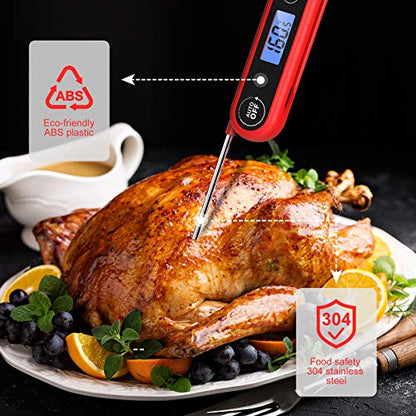Meat Thermometer for Cooking, Instant Read Food Thermometer with Backlight Waterproof, Kitchen Digital Candy Thermometer for Grill BBQ Baking Water Milk Smoker Oil Deep Fry Liquids Turkey - color: Bright Red