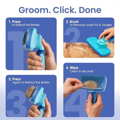 AKC Self-Cleaning Slicker Brush for Dogs & Cats, All Coat Types | Skin-friendly deshedding brush removes loose hair, mats and tangles with an easy-clean design. - style: Self Cleaning Slicker Brush