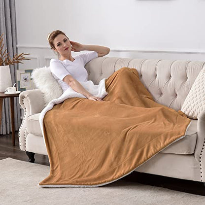 SOCHOW Sherpa Fleece Fall Throw Blanket, Camel, 60x80 inches - color: Camel, size: 60"×80"