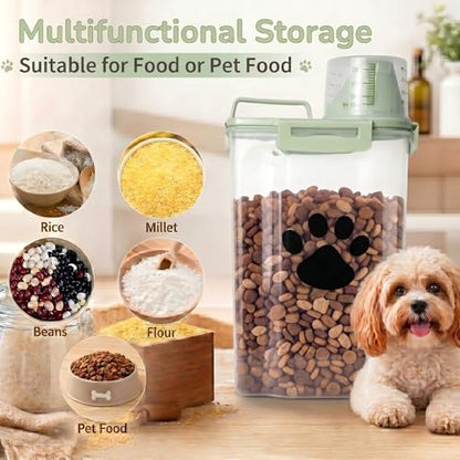 Dog Storage Container with cleaning brush with Measuring Cup - color: 3QT-Green