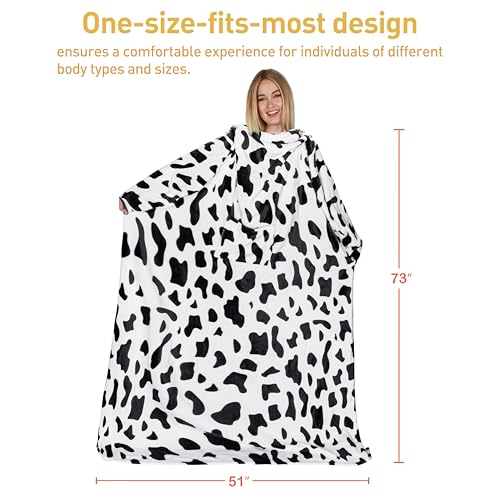 Catalonia Wearable Blanket with Sleeves for Women & Men, Fleece Wrap Throw - color: Dalmatian