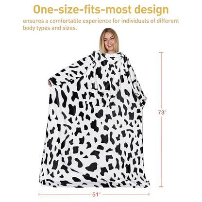 Catalonia Wearable Blanket with Sleeves for Women & Men, Fleece Wrap Throw - color: Dalmatian