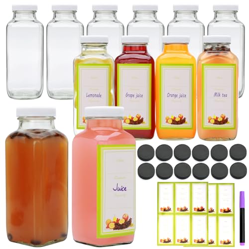 12PCS Juicing Bottles Reusable Glass,12 OZ Glass Jars with Lids - size: 12 Ounces
