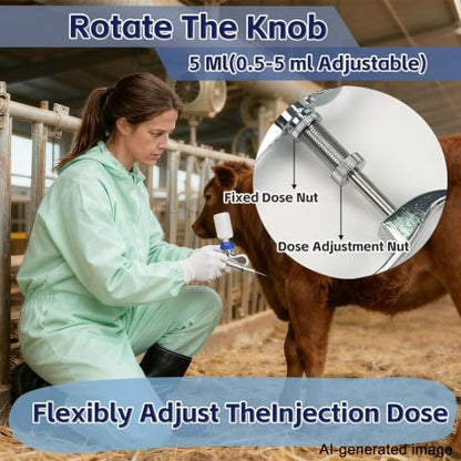 5ml Stainless Steel Livestock Syringe Adjustable Injection Gun with Needle