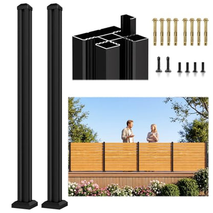 2 Pack 45" 3-Way Aluminum Fence Post, 1.8mm Thick Walls & 10mm Base - color: 2 Pack Black Fence Post, size: 45in