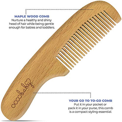 OCCObaby Wooden Baby Hair brush Set for Newborns & Toddlers - Soft Hair Brush for Baby Grooming - Baby Scalp Brush and baby comb for Cradle Cap - Toddler Comb