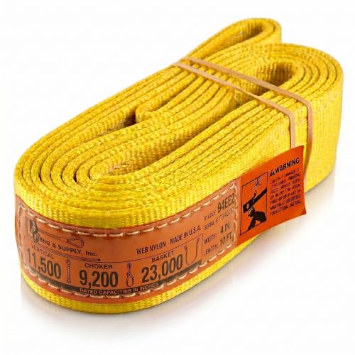 DD Sling 4 Inch x 10 Foot Nylon Lifting Sling – USA Made, 11,500 lb Vertical, 9,200 lb Choker, 23,000 lb Basket – 2-Ply Heavy Duty 900 Webbing, Type 3 Flat Eye & Eye Rigging Sling - size: 4"x10'