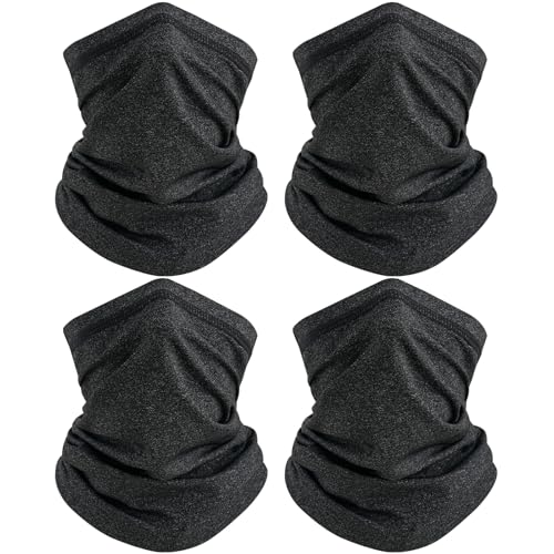 TICONN Neck Gaiter for Men Women, Cooling Bandana Face Mask Cover Gator - color: Heather Black-4pk, style: Quick Dry