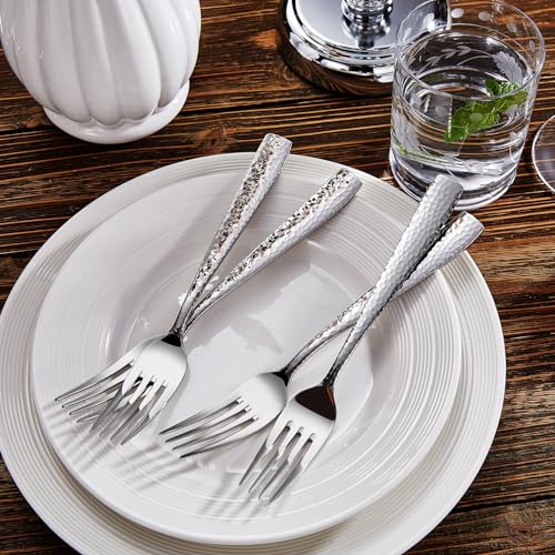 KEAWELL Premium Louis 4-Piece Hammered Dinner Forks (4, 8.3" Dinner Fork) | 18/10 Stainless Steel Dinner Forks; Hammered Squared-Edge Handles; Smooth, Rounded Edges for Comfort; Dishwasher Safe - size: 8.3" Dinner Fork