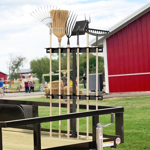 Trailer Tool Rack Shovel Holder with 6 Tool Holes, Classical Black - color: Classical Black