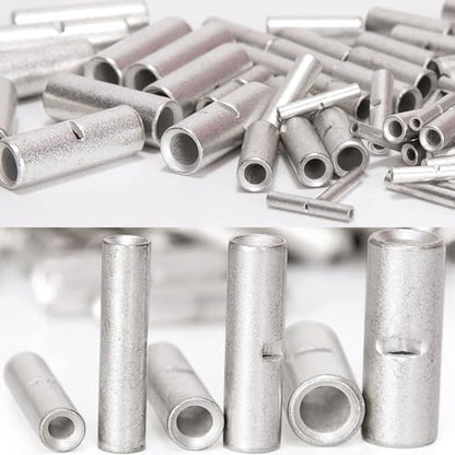 BAALA 115 PCS Non Insulated Butt Connectors Kit,26-8 Gauge Butt Splice Connector Uninsulated Wire Splice Connectors, Tinned Copper Marine Grade Seamless Barrel Crimping Butt Terminals - color: Tinned Copper