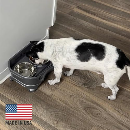 Neater Feeder Express Mess Proof Dog Bowls Elevated for Small Breed – Made in USA – No Spill Raised Slow Feeder Elevated Dog Bowl Stand, Stainless Steel Food and Water Bowl Set, Grey - color: Gunmetal Grey, size: Small w/ Metal Slow Feed Bowl