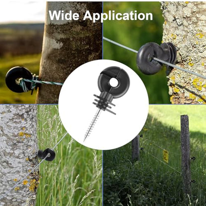 Electric Fence Insulators, 100 PCS Self-Tapping for Wood Posts | Ranch & Farm Fencing, PP+PE, 3.7-Inch Insulators, 1.8-Inch Self-Tapping Screw, Fits Polywire, Tape, Rope, Steel Wire
