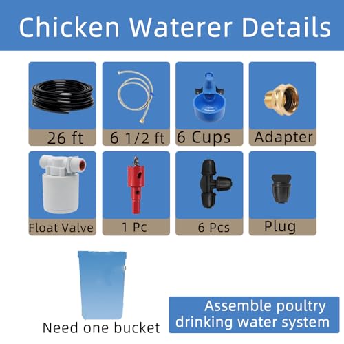 Automatic Chicken Waterer, 6 Cups Float Controlled No-Spill Dispenser