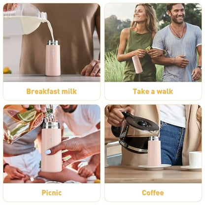 8 oz Water Bottles Made of 304 Stainless Steel, Small Water Bottles Double Wall Vacuum Insulation for Hot&Cold Drinks, Water Bottle Purse with Carry Handle - 100% Leakproof(Pink) - color: Pink, size: 8.5 Ounces