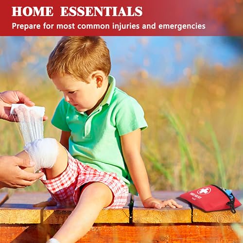 Mini First Aid Kit - 140 Piece Small First Aid Medical Kit | Emergency First Aid Supplies and Survival Kit for Car, Home, Office, Travel, Camping, Sports, Outdoor, School - size: 140 Pieces
