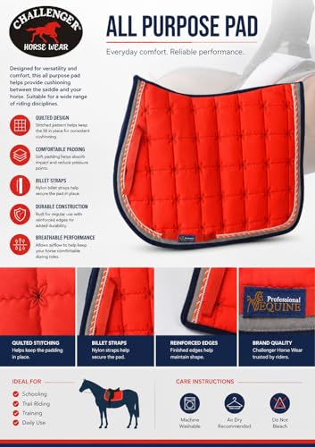CHALLENGER Horse Cotton Quilted All Purpose English Saddle PAD Trail Contoured Orange 72F37