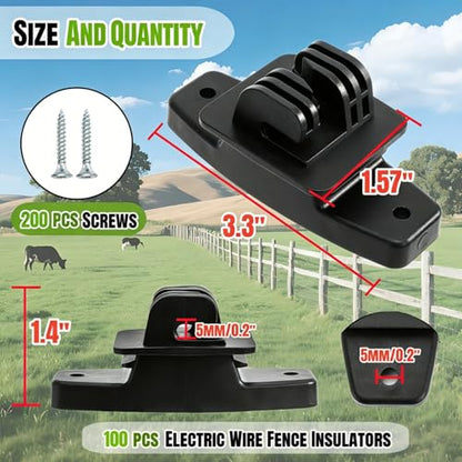 100 Pack Electric Wire Fence Insulators with Screws, Heavy Duty | Wood Post Claw Insulators Fence Accessories, Nail Wood Post Nail on Insulator for Ranch, Agriculture Farm Fence