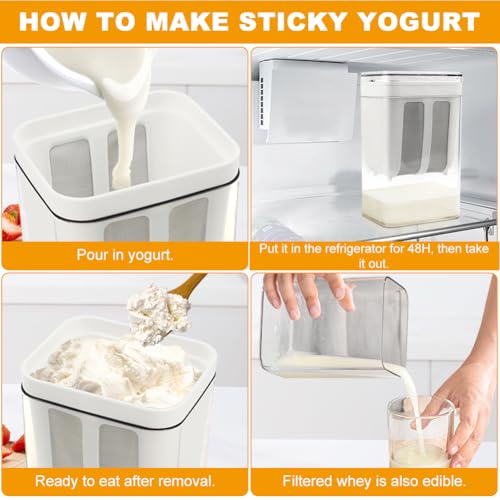 1100ml Greek Yogurt Maker & Strainer with Straw Spoon, Brush & Mesh Bag | 1.16Qt Multiuse strainer with fine mesh bag & lid. Makes yogurt, nut milk, juice, kefir & tofu. Straw spoon & brush included. - size: 1100ML