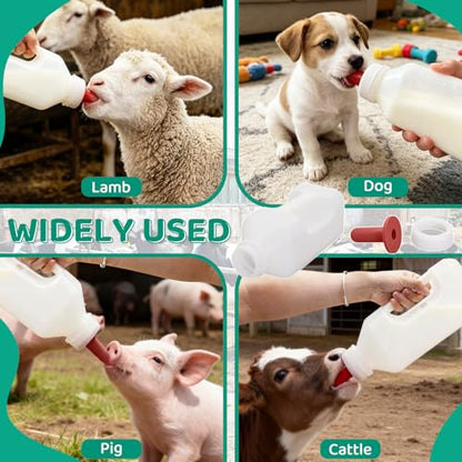 2 Pack Calf Bottle with Screw Nipple 2Quart Calf Milk Feeder Bottles& 4 Replacement Rubber Nipples & Cap,Calf Feeding Device with Hand Grip Handle Kid Livestock Nursing Feeding Bottles