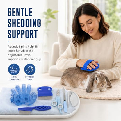 Rabbit Grooming Kit, 7-Piece Bunny Brush and Nail Care, Blue | 7 tools for loose fur, combing, light tangles and nail care; for rabbits, guinea pigs, hamsters and ferrets - color: Blue