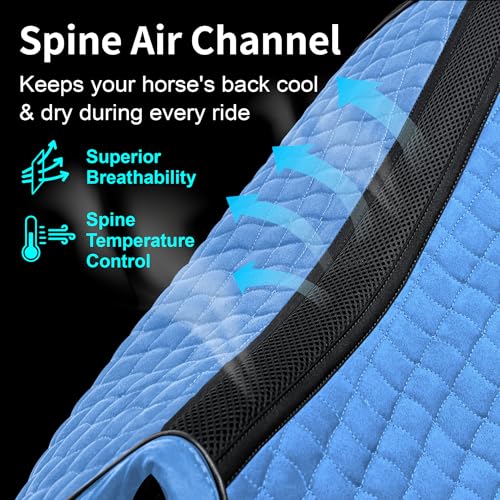 EQUINEWAVE Aria Soft Suede Jump Saddle Pad – Breathable Moisture-Wicking Lining, Shock-Absorbing Cushion, Contoured Spine, English All Purpose Saddle Pad - color: Sky Blue
