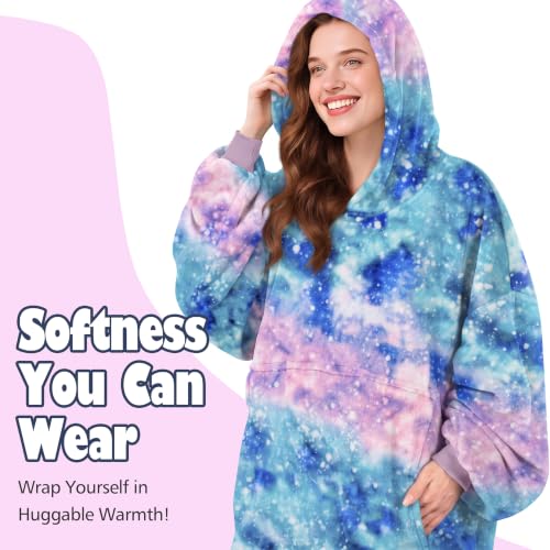 Catalonia Oversized Blanket Hoodie, Galaxy Print Fleece Wearable Blanket - color: Galaxy