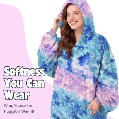 Catalonia Oversized Blanket Hoodie, Galaxy Print Fleece Wearable Blanket - color: Galaxy