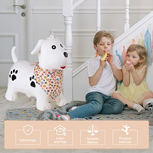 INPANY Bouncy Dog Hopper for Toddlers, Gifts Toy for Kid, Pump Included | Eco-Friendly PVC, Low Center Gravity, Cute Cartoon Design, Load 100 Lbs, Learn & Exercise & Active Fun, Gifts for 1-3 Kids - color: White Dog