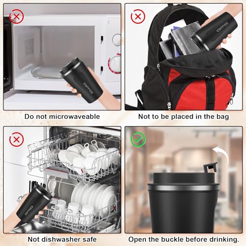 MOMSIV 12oz Travel Coffee Mug, Insulated Coffee Cup with Leakproof Lid - color: A-Black-12oz