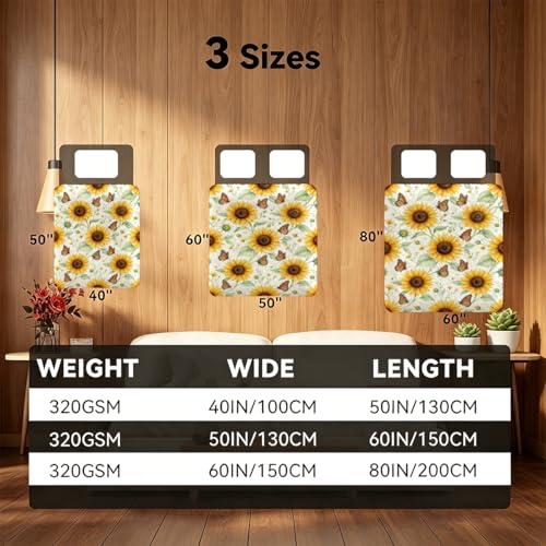 Sunflower and Butterfly Blanket Soft Throw Blanket 60" x 80" - color: Sunflower and Monarch Butterfly, size: 60"x80"